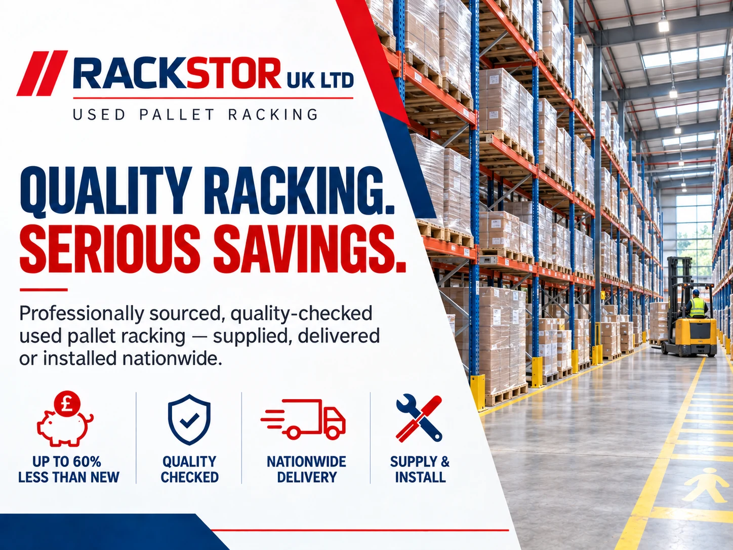 Rackstor Used Racking — quality used pallet racking supplied, delivered or installed nationwide