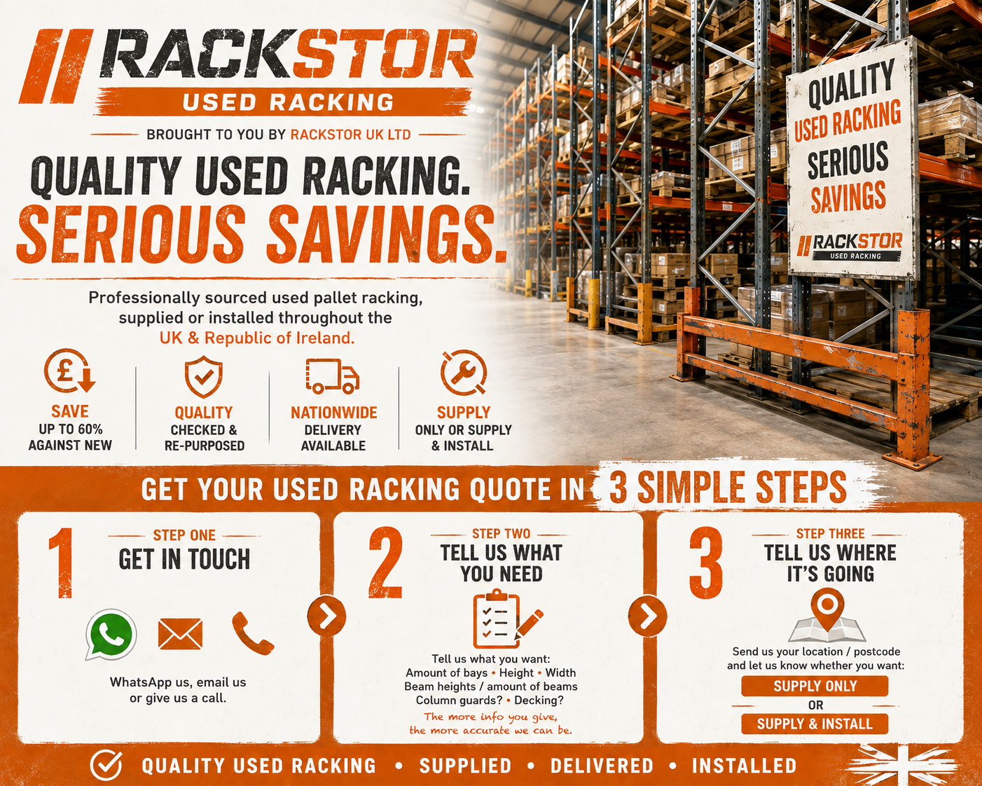 Rackstor Used Racking — quality used pallet racking bought, sold and installed across the UK and Republic of Ireland
